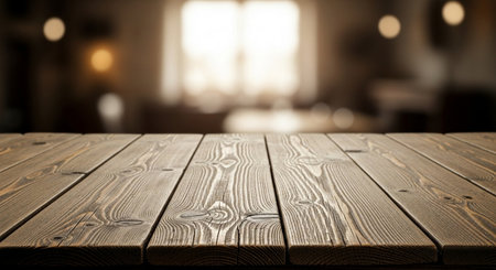 Empty wooden table and Coffee shop blur background with bokeh image.の素材