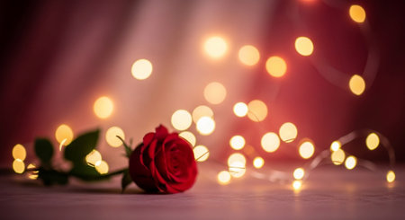 Valentine's day background with red rose and bokeh lightsの素材