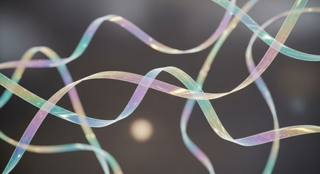 Abstract 3d rendering of chaotic multicolored ribbons. Bokeh background.の素材