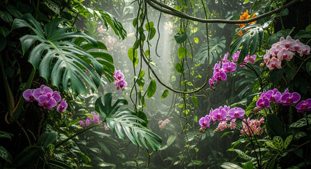 Beautiful pink orchids in tropical rainforest. Thailand.の素材