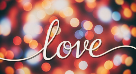 love word on bokeh background, valentines day backgroundの素材