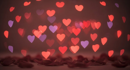 Valentine's day background with red hearts bokeh lightsの素材