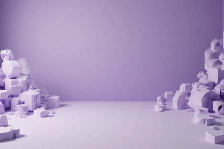 Abstract background with geometric shapes. 3d rendering. Purple background.の素材