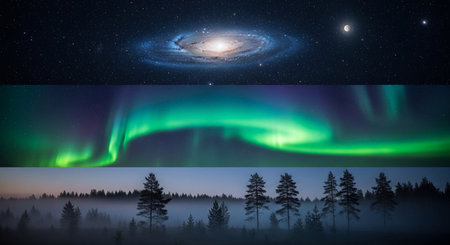 Aurora borealis in the night sky. 3d renderingの素材