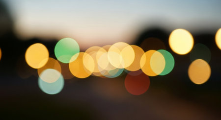 Abstract circular bokeh background of car light in city at nightの素材