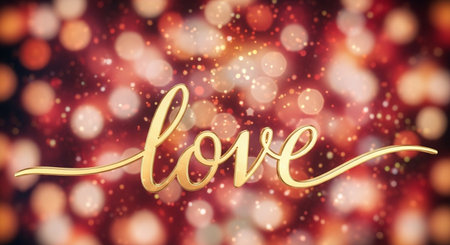 love gold lettering on bokeh background, valentines dayの素材