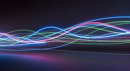 abstract background with colorful neon lines. 3d rendering, long exposureの素材
