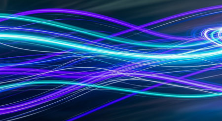 Futuristic technology wave background design with lights and bokehの素材
