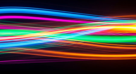 abstract  background with motion blurred magic light rays and bokehの素材