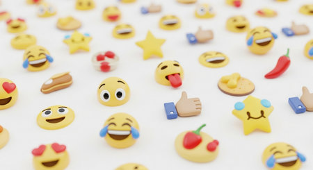 Funny smiley faces on white background. 3d illustration.の素材