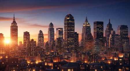 Manhattan midtown skyline at sunset, New York City, USA.の素材