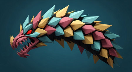 Dragon head 3d illustration, low polygonal style, 3d renderingの素材