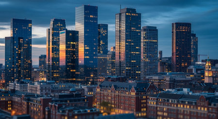 Panoramic view of Boston, Massachusetts, USA at dusk.の素材