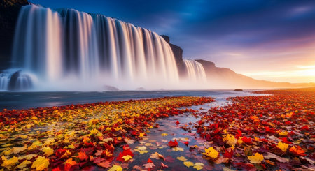 Beautiful view of Seljalandsfoss waterfall in autumn, Icelandの素材