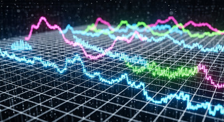 financial stock market graph on digital screen background. 3d illustration.の素材