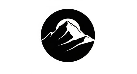 Mountain logo on white background. Monochrome vector illustration.の素材