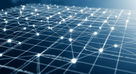 Abstract network of connections on a blue background. 3D Renderingの素材