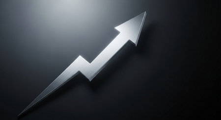 Highly rendering of silver arrow on black background with copy space.の素材