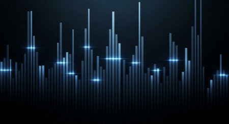 Abstract blue digital equalizer on dark background. Music concept. Vector illustrationの素材