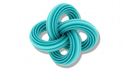 3d rendering of a group of turquoise rings in white backgroundの素材
