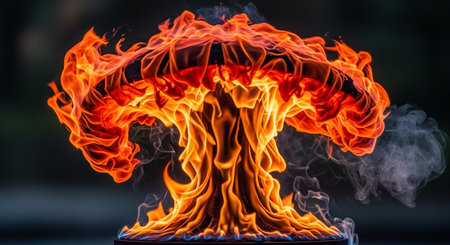 Fire flames on a black background, close-up, fire backgroundの素材