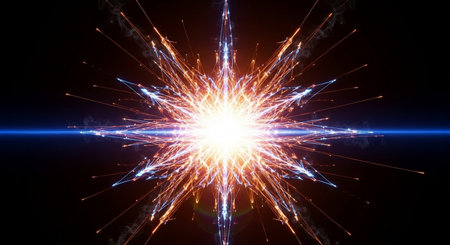 glowing firework in space, computer generated abstract background, 3D renderingの素材