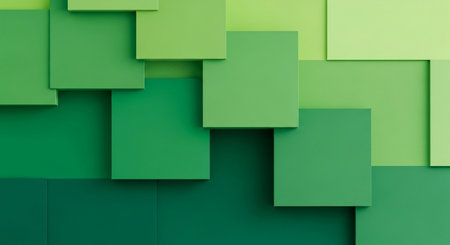 Abstract geometric background made of green paper sheets. 3d render illustrationの素材