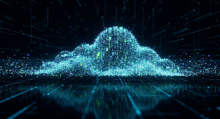 Futuristic cloud computing concept. 3D Rendering. Mixed mediaの素材