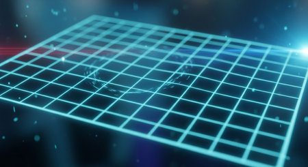 Futuristic abstract 3d rendering of a wireframe grid in space.の素材