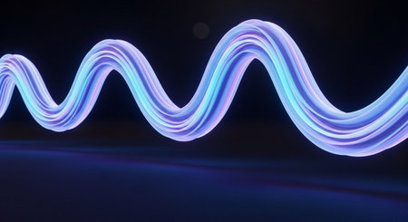 abstract 3d rendering of blue wavy lines on black backgroundの素材