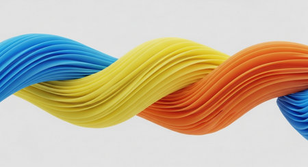 3d rendering of multi-colored ribbons on a white backgroundの素材
