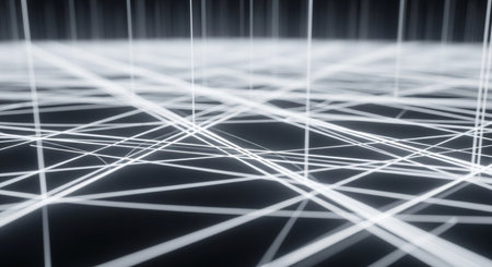 Abstract 3d rendering of chaotic polygonal space low poly dark background with connecting dots and lines. Connection structure.の素材