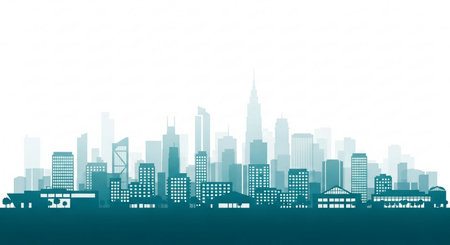Cityscape silhouette with skyscrapers and buildings. Vector illustration.の素材