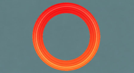 Circle made of orange plastic on blue background. 3d renderの素材