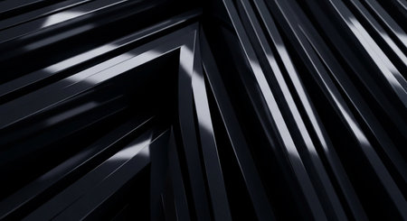 Abstract 3d rendering of geometric shapes. Bended stripes background. Reflective surface.の素材