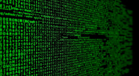 Green binary code on a black background. 3d rendering. Computer digital image.の素材