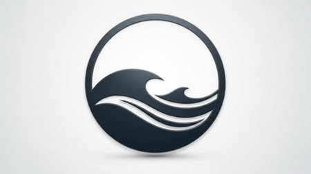 Black circle with sea wave icon in white background. 3d renderingの素材