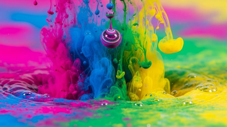 Colorful paint splashing on water surface. Abstract colorful background.の素材