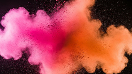 Explosion of colored powder isolated on black background. Abstract colored backgroundの素材