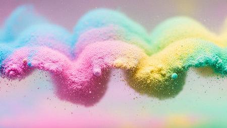 Colorful powder explosion on colorful background. Colorful dust cloud.の素材