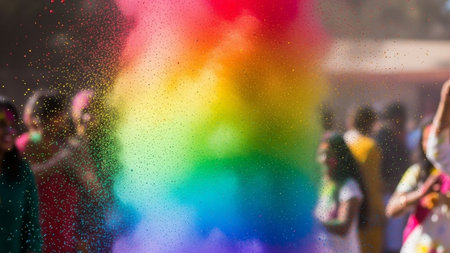 Colorful holi powder splashing on the window with blurred backgroundの素材