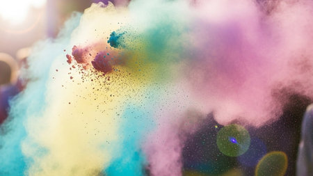 Freeze motion of colored powder explosion in celebration of Holi festival.の素材