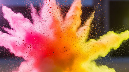 Explosion of colored powder, isolated on black background. Abstract colored backgroundの素材