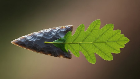 Leaf of oak tree on a brown background. Close-upの素材