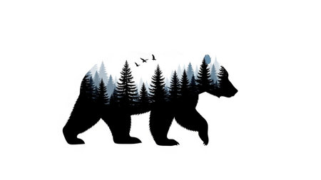 Silhouette of a bear in the forest. Vector illustration.の素材