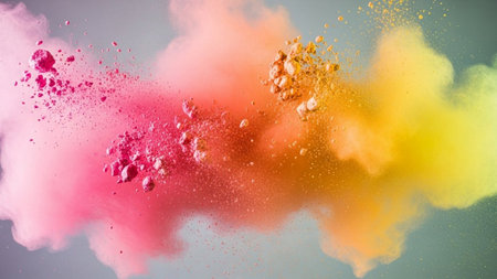 Explosion of colored powder on a white background. 3d renderingの素材