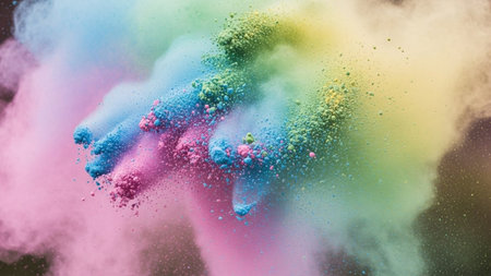 Explosion of colored powder, isolated on black background. Colorful backgroundの素材