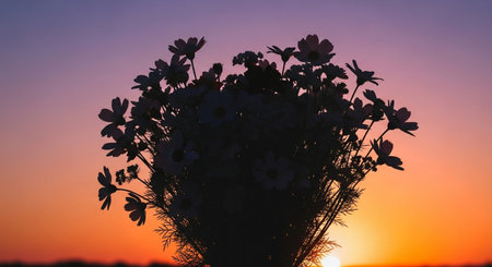 Bouquet of daisies on the background of the setting sunの素材