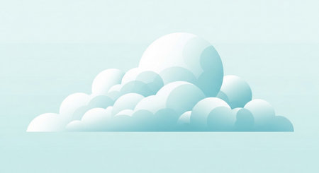 Blue sky background with clouds and sun. Vector illustration in paper cut style.の素材