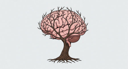 Illustration of a tree with a brain on a white background.の素材